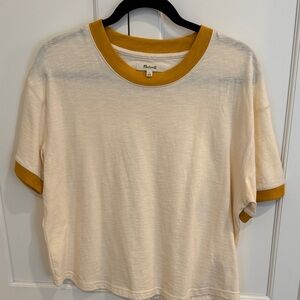 Madewell Cream and Gold Trim Short Sleeve Tee